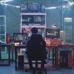 AI Helmet Revolutionizes Military Command People working at computers in a dim server room