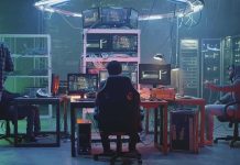 AI Helmet Revolutionizes Military Command People working at computers in a dim server room